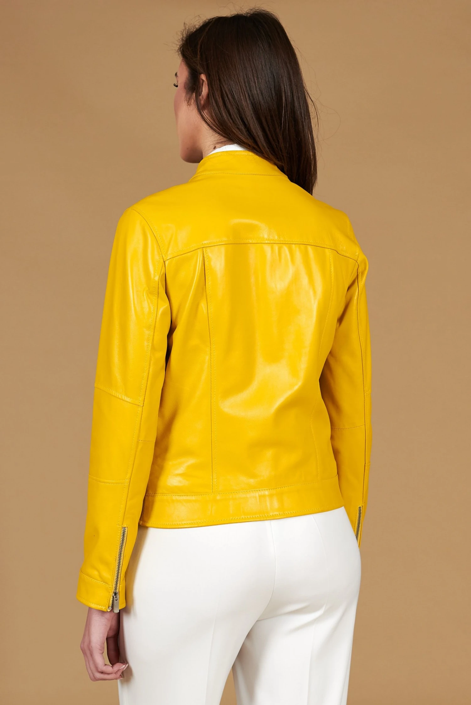 Gelbe Bikerlederjacke Naturleder Glatte-effekt 9 Gelbe Bikerlederjacke Naturleder Glatte-effekt – Bild 9