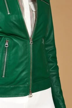 Grüne Bikerlederjacke Naturleder Glatte-effekt -D’ARIENZO Verkäufe lederjacke fur frauen bikerjacke echtes leder Gr ne Giulia 10