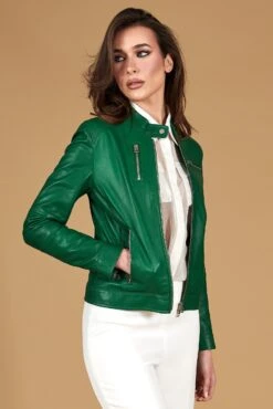 Grüne Bikerlederjacke Naturleder Glatte-effekt -D’ARIENZO Verkäufe lederjacke fur frauen bikerjacke echtes leder Gr ne Giulia 6
