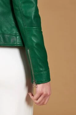 Grüne Bikerlederjacke Naturleder Glatte-effekt -D’ARIENZO Verkäufe lederjacke fur frauen bikerjacke echtes leder Gr ne Giulia 9