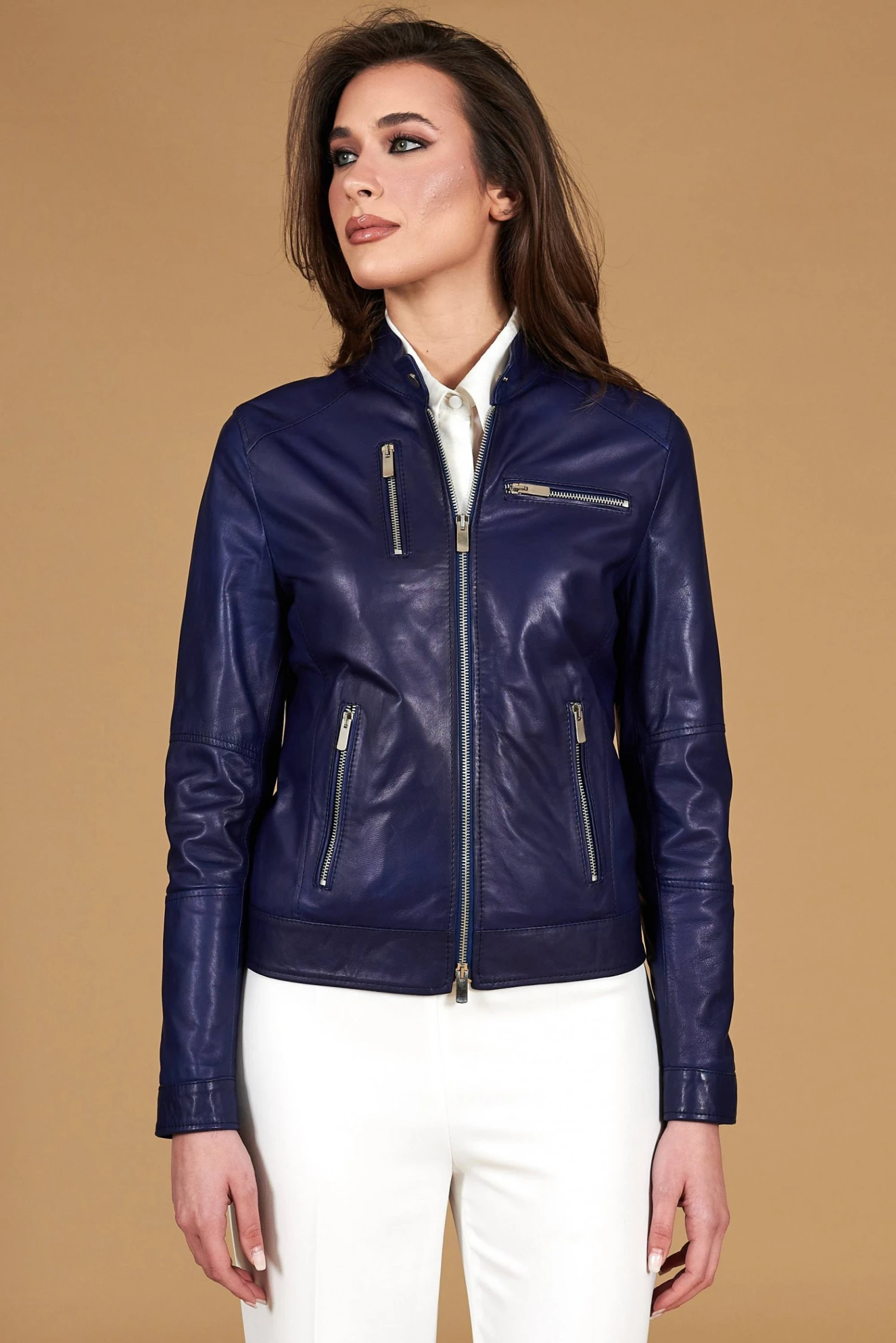 Elektrisches Blau Lederjacke Bikerjacke Naturleder Glatte-effekt 5 Elektrisches Blau Lederjacke Bikerjacke Naturleder Glatte-effekt – Bild 5