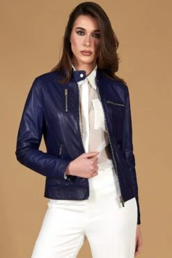 Elektrisches Blau Lederjacke Bikerjacke Naturleder Glatte-effekt 18 Elektrisches Blau Lederjacke Bikerjacke Naturleder Glatte-effekt -D’ARIENZO Verkäufe lederjacke fur frauen bikerjacke echtes leder blaue Giulia 6