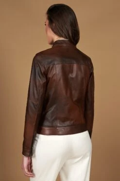 Braune Lederjacke Bikerjacke Naturleder Glatte-effekt -D’ARIENZO Verkäufe lederjacke fur frauen bikerjacke echtes leder braune Giulia 7