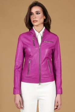 Lila Bikerlederjacke Naturleder Glatte-effekt