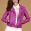 Lila Bikerjacke Aus Naturleder Kreuzreißverschluss