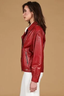 Rote Lammleder Bikerjacke Glatte-effekt Komfort Fit -D’ARIENZO Verkäufe lederjacke fur frauen bikerjacke echtes leder rote Camy 7
