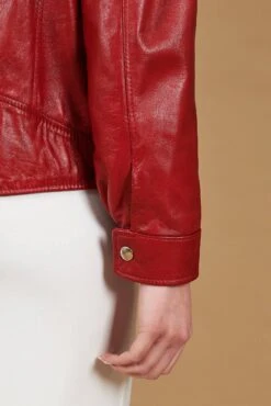 Rote Lammleder Bikerjacke Glatte-effekt Komfort Fit -D’ARIENZO Verkäufe lederjacke fur frauen bikerjacke echtes leder rote Camy 9