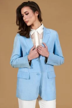 Hellblaue Lammlederjacke Wildleder Blazer-stil