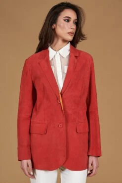 Korall Lammlederjacke Wildleder Blazer-stil