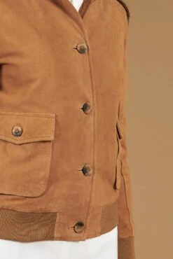 Beige Wildlederjacke Bomberjacke Mit Knöpfen -D’ARIENZO Verkäufe lederjacke fur frauen bomberjacke echtes leder beige Faty 11