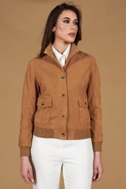 Beige Wildlederjacke Bomberjacke Mit Knöpfen
