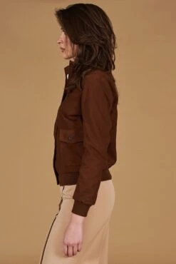 Braune Wildlederjacke Bomberjacke Mit Knöpfen -D’ARIENZO Verkäufe lederjacke fur frauen bomberjacke echtes leder braune Faty 8