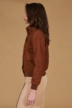 Lederfarben Wildlederjacke Bomberjacke Mit Knöpfen -D’ARIENZO Verkäufe lederjacke fur frauen bomberjacke echtes leder cognac Faty 7