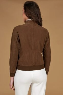 Taupefarben Wildlederjacke Bomberjacke Koreanischer Kragen -D’ARIENZO Verkäufe lederjacke fur frauen bomberjacke echtes leder taupe G154 6