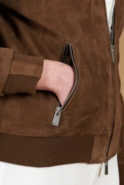 Taupefarben Wildlederjacke Bomberjacke Koreanischer Kragen -D’ARIENZO Verkäufe lederjacke fur frauen bomberjacke echtes leder taupe G154 8