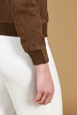 Taupefarben Wildlederjacke Bomberjacke Koreanischer Kragen -D’ARIENZO Verkäufe lederjacke fur frauen bomberjacke echtes leder taupe G154 9