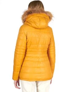 Gelbe Daunenjacke Mit Pelz-kapuze Nappaleder -D’ARIENZO Verkäufe lederjacke fur frauen daunenjacke echtes leder gelbe Ladies 6