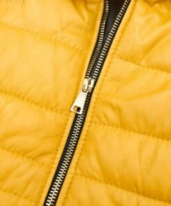 Gelbe Daunenjacke Mit Pelz-kapuze Nappaleder -D’ARIENZO Verkäufe lederjacke fur frauen daunenjacke echtes leder gelbe Ladies 9