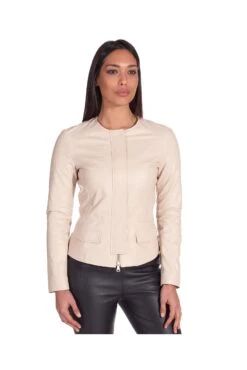 Cremefarben Lederjacke Nappaleder Glattem Effekt Mit Patte