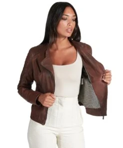 Braune Lederjacke Naturleder Gesteppte Bikerjacke -D’ARIENZO Verkäufe lederjacke fur frauen gesteppte bikerjacke echtes leder braune Karim trap 10