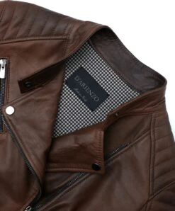 Braune Lederjacke Naturleder Gesteppte Bikerjacke -D’ARIENZO Verkäufe lederjacke fur frauen gesteppte bikerjacke echtes leder braune Karim trap 5