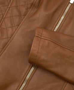 Cognac Gesteppte Naturlederjacke Taschen Mit Reißverschlus -D’ARIENZO Verkäufe lederjacke fur frauen gesteppte bikerlederjacke echtes leder cognac Geny 8