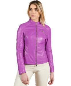 Lila Gesteppte Lederjacke Aus Naturleder