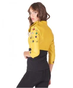 Gelbe Bolero-jacke In Nappaleder Dekoriert -D’ARIENZO Verkäufe lederjacke fur frauen kurze jacke echtes leder gelbe Fiamma 3