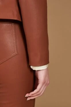 Lederfarben Lederjacke Rundhals Glatte-effekt -D’ARIENZO Verkäufe lederjacke fur frauen kurze jacke echtes leder lederfarben Clear 11