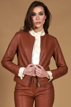 Lederfarben Lederjacke Rundhals Glatte-effekt -D’ARIENZO Verkäufe lederjacke fur frauen kurze jacke echtes leder lederfarben Clear 6