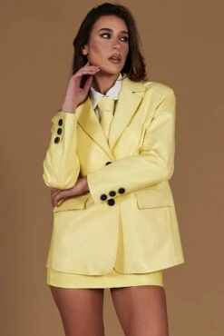 Einreihige Pastellgelb Lederjacke Mit Knöpfen Glatte-effekt