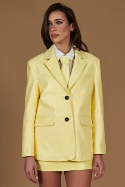 Einreihige Pastellgelb Lederjacke Mit Knöpfen Glatte-effekt 17 Einreihige Pastellgelb Lederjacke Mit Knöpfen Glatte-effekt -D’ARIENZO Verkäufe lederjacke fur frauen lederblazer damen echtes leder pastellgelb Aurora 5