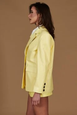 Einreihige Pastellgelb Lederjacke Mit Knöpfen Glatte-effekt 18 Einreihige Pastellgelb Lederjacke Mit Knöpfen Glatte-effekt -D’ARIENZO Verkäufe lederjacke fur frauen lederblazer damen echtes leder pastellgelb Aurora 6