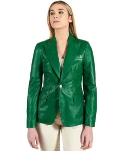 Grüne Blazer Naturleder Ein-Knopf-Verschluss -D’ARIENZO Verkäufe lederjacke fur frauen lederblazer echtes leder Gr n Astrid 13