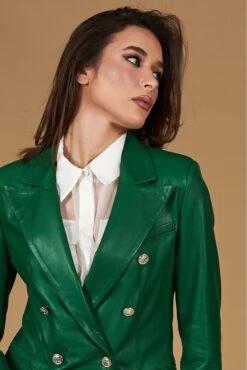 Grüne Lederblazer Doppelreihiger Verschluss Naturleder -D’ARIENZO Verkäufe lederjacke fur frauen lederblazer echtes leder Gr ne Kelly 2