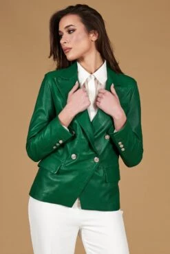 Grüne Lederblazer Doppelreihiger Verschluss Naturleder -D’ARIENZO Verkäufe lederjacke fur frauen lederblazer echtes leder Gr ne Kelly 4