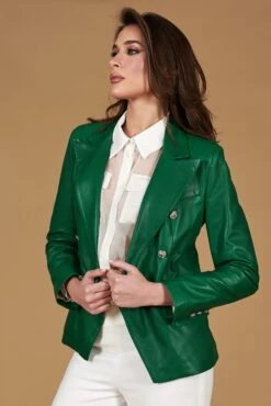 Grüne Lederblazer Doppelreihiger Verschluss Naturleder -D’ARIENZO Verkäufe lederjacke fur frauen lederblazer echtes leder Gr ne Kelly 5