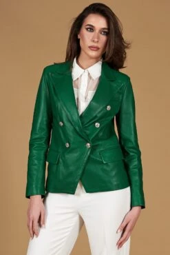 Grüne Lederblazer Doppelreihiger Verschluss Naturleder -D’ARIENZO Verkäufe lederjacke fur frauen lederblazer echtes leder Gr ne Kelly 6
