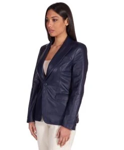 Blaue Lederblazer Einen Knopf Nappaleder Glatte-effekt 11 Blaue Lederblazer Einen Knopf Nappaleder Glatte-effekt -D’ARIENZO Verkäufe lederjacke fur frauen lederblazer echtes leder blau Astrid 2