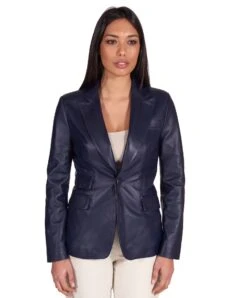 Blaue Lederblazer Einen Knopf Nappaleder Glatte-effekt 12 Blaue Lederblazer Einen Knopf Nappaleder Glatte-effekt -D’ARIENZO Verkäufe lederjacke fur frauen lederblazer echtes leder blau Astrid 3
