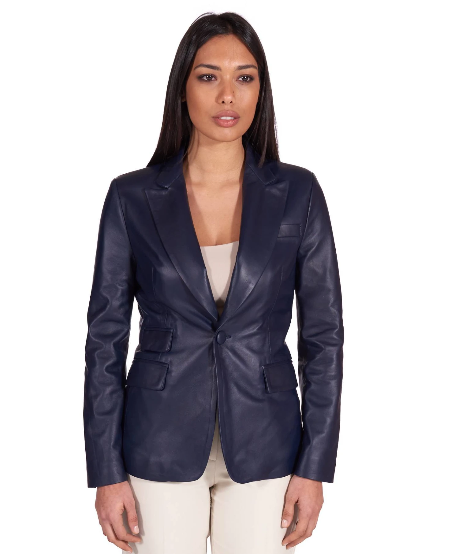 Blaue Lederblazer Einen Knopf Nappaleder Glatte-effekt 4 Blaue Lederblazer Einen Knopf Nappaleder Glatte-effekt – Bild 4