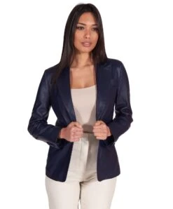 Blaue Lederblazer Einen Knopf Nappaleder Glatte-effekt 14 Blaue Lederblazer Einen Knopf Nappaleder Glatte-effekt -D’ARIENZO Verkäufe lederjacke fur frauen lederblazer echtes leder blau Astrid 5