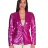 Violett Laminierte Lederblazer Einen Knopf Glatte-effekt