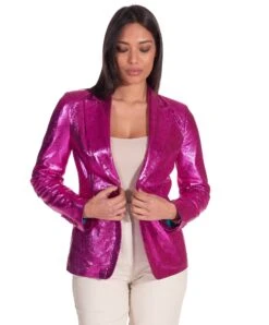 Violett Laminierte Lederblazer Einen Knopf Glatte-effekt 10 Violett Laminierte Lederblazer Einen Knopf Glatte-effekt -D’ARIENZO Verkäufe lederjacke fur frauen lederblazer echtes leder violett Astrid 2