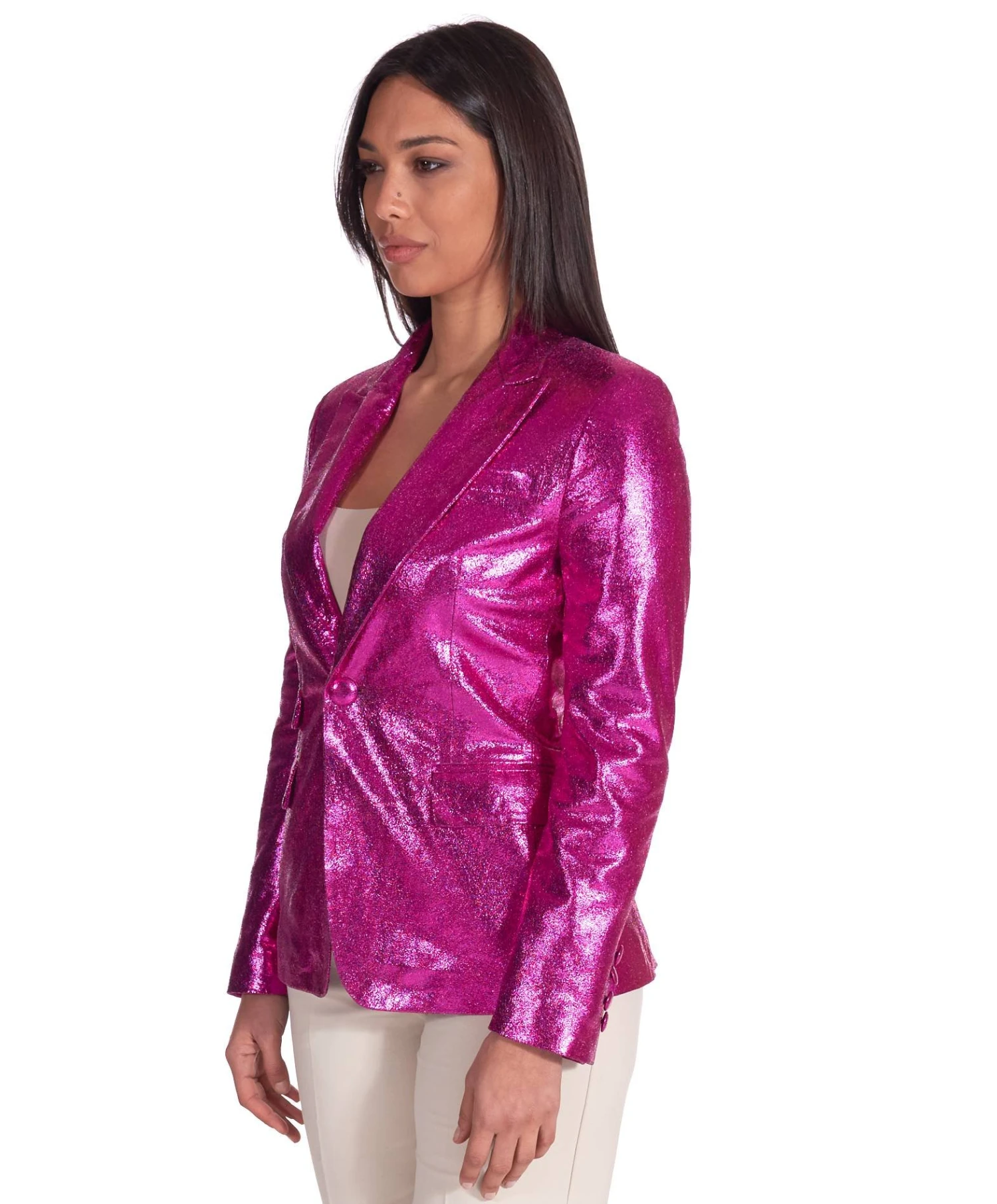 Violett Laminierte Lederblazer Einen Knopf Glatte-effekt 4 Violett Laminierte Lederblazer Einen Knopf Glatte-effekt – Bild 4