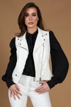 Weiße Nappaleder Gilet Bikerjacke Biker Modell