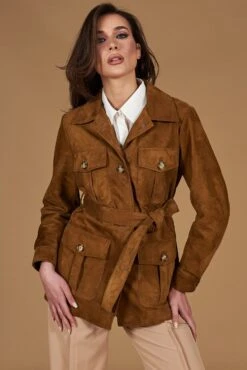 Sahara-jacke Aus Lederfarben Wildleder Mit Gürtel