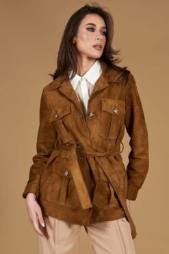 Sahara-jacke Aus Lederfarben Wildleder Mit Gürtel -D’ARIENZO Verkäufe lederjacke fur frauen sahara jacke wildleder echte leder lederfarben Kerry 3