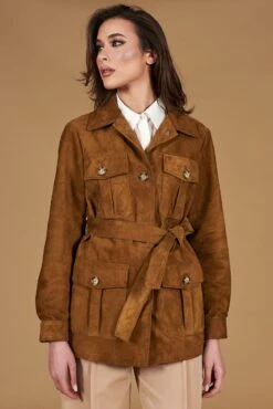 Sahara-jacke Aus Lederfarben Wildleder Mit Gürtel -D’ARIENZO Verkäufe lederjacke fur frauen sahara jacke wildleder echte leder lederfarben Kerry 4