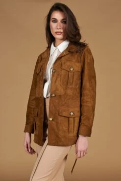 Sahara-jacke Aus Lederfarben Wildleder Mit Gürtel -D’ARIENZO Verkäufe lederjacke fur frauen sahara jacke wildleder echte leder lederfarben Kerry 5